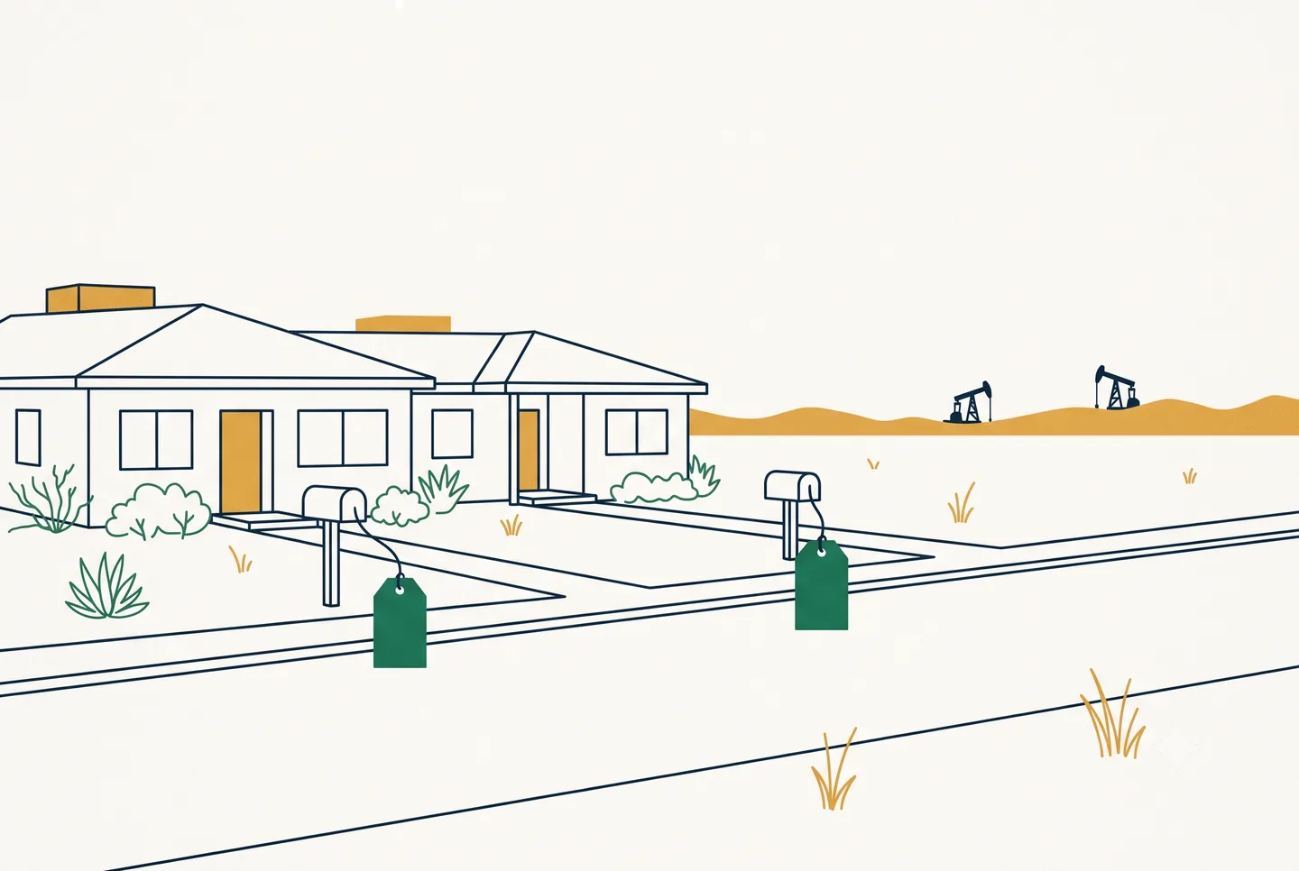 Kern County duplexes with cash-flow tags, pumpjacks on the horizon
