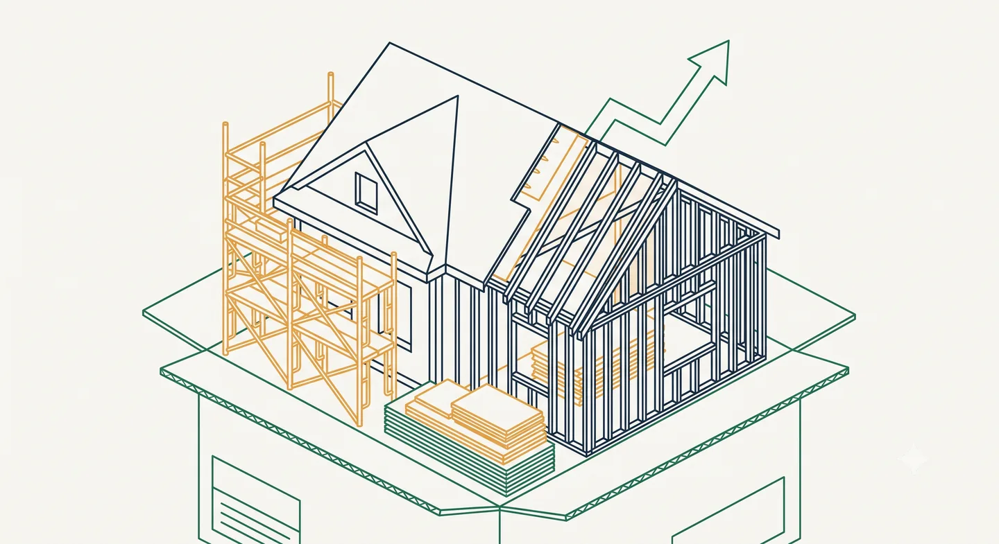 House under renovation held as inventory with a rising value arrow