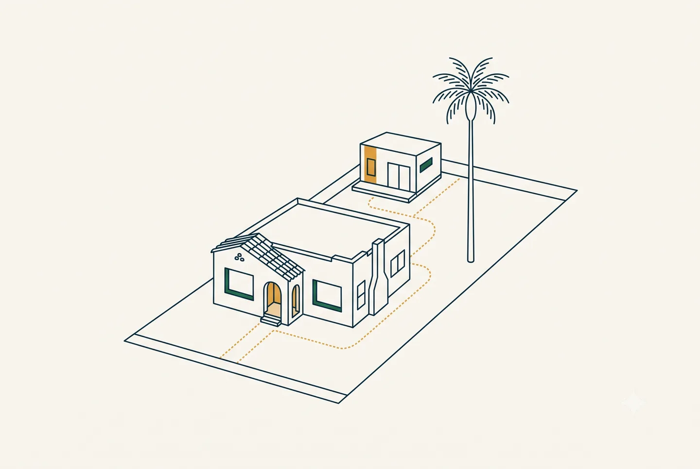 Desert short-term rental house with lockbox and suitcase at dusk